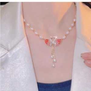 Accessible Luxury Swan Pink Pearl Necklace for Women 2024 New Arrival Tide Fancy Design Minority Fashion Cheongsam Accessories