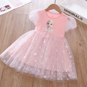 Princess Style Girls Dress Summer New Short Sleeve Skirt Gauze Pleated High Aesthetic Value Polyester Fiber Soft Treatment
