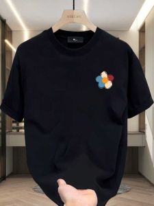 American Style Loose Cotton Short Sleeve T-Shirt Mens Summer Floral Print round Neck Half Sleeve Casual Top Breathable
