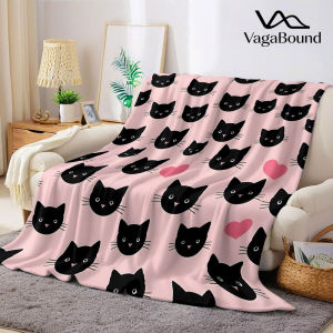 Pink Black Cat Heart Flannel Blanket Warm Soft Halloween Christmas Decorative Couch Warm Cozy All-Season Gift