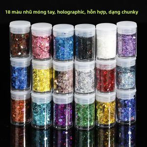 Bột Nhũ Móng Tay Holographic 18 Màu Kích Thước 1/128 Inch Dạng Vảy Lấp Lánh Dùng Cho Trang Trí Móng 126g/đơn Vị