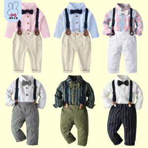 Boys Suit Two Pieces Spring & Fall Gentleman British Style Baby Full-Year Two-piece Set Children Red Children Performance Costume