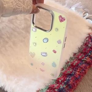 Korean Colorful Gemstone Pattern Plating Laser Phone Case For iPhone 17 12 13 14 15 16 Pro Max Shockproof Protective Hard Cover