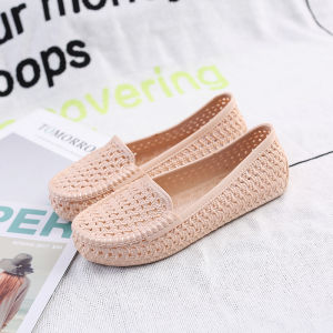 YouAnMei ผู้หญิง ฤดูร้อน รองเท้าแตะพลาสติกกลวง สีขาว กันลื่น ส้นแบนพยาบาลสบายรองเท้าสตรีมีครรภ์ ลำลอง แบบสวม