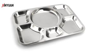 Piring Nampan Stainless Steel 6 Sekat Food Tray Tebal Piring Makan Kantin Food Grade Piring Persegi