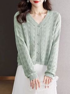 Sling Dress Top Ice Silk Knitted Cardigan Womens Cut Out Outerwear Office Cardigans Thin Shawl Small Coat Sun Protection Clothing