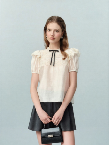 AIVEI | Youthful and Sweet Lace Trim Chiffon Top
