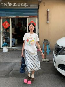 Spring Summer 2026 New Korean Style Versatile Retro Half-Transparent Stripe Patterned Three-Layer Slant Cut Design Mini Skirt