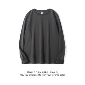 เสื้อยืดคอกลมแขนยาวทรงหลวมสำหรับผู้ชาย ผ้าฝ้ายแท้ สีขาว ฤดูใบไม้ร่วง ฤดูใบไม้ผลิ เสื้อชั้นใน เสื้อตัวบน เสื้อผ้าทำงาน