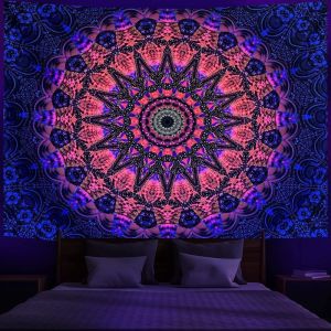 VIKAMA UV Blacklight Mandala Tapestry Wall Hanging for Living Room Bedroom Yoga Meditation Room Wall Art Psychedelic Boho Decor