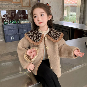 Fashionable Fleece Lined Fur And Leather Jacket for Girls Baby Clothes Korean Style Autumn Winter Coat without Hood Single Button