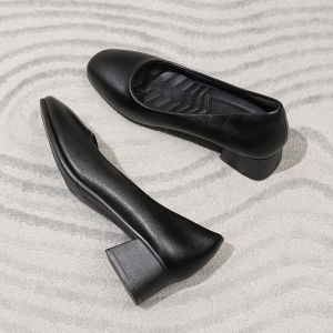 Comfortable Flat Heel Work Shoes for Women Soft Leather Slip-On Office Shoes Black Low Heel Professional Air Stewardess Shoes