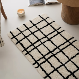 VIKAMA Irregular Check Bathroom Rug Anti Skid Washable Soft Mat Cream Style Vanity Side Apartment Decor Floor Mat