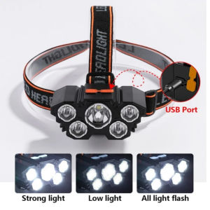 Senter Kepala L-T21 Headlight LED USB 50W+10W Senter Kepala 5 Mata Led 50W