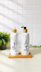 YUKI - Botol Refill Dispenser Sabun Cair 500ML  Body PUTIH Pump Bambu Putih Hitam Aesthetic Japandi