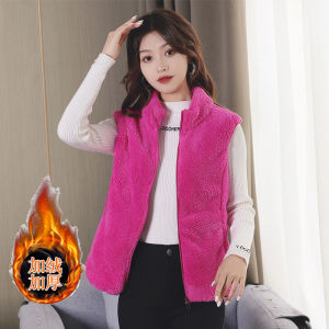 Thickened Short Zipper Coral Fleece Vest Womens Commute Style Polyester Fiber 100% Cotton Polyester Pure Color Autumn Winter