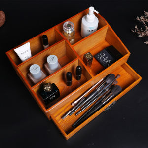 Retro Chinese Style Large Capacity Solid Wood Desktop Storage Box Bedroom with Drawer Cosmetic And Skin Care Product Organizer