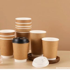 Ly Giấy Dùng 1 Lần-Ly/Cốc Giấy Kraft 2 Lớp Có Nắp Trắng/Nâu Nhỏ Uống Cafe NướcSinh TốTrà Sữa 360ml 480ml 500ml-PAKICO