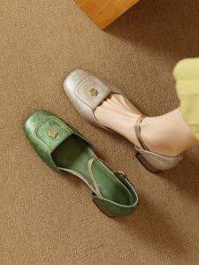 Stylish Floral Embossed Leather Square Head Sandals Womens Summer New Chinese Style National Fashion French Retro Thick Medium Heel Single Shoes