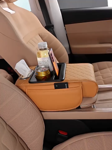 5-in-1 Car armrest box with cup holder+organizer storage cup holder multifunctional height increasing pad tissue box central armrest box water proof leather armrest pad elbow support pad