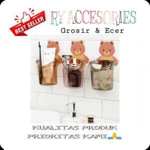 RY - Holder tempat bear tempat sikat gigi motif beruang tempel dinding rak gantung sikat gigi kamat mandi karakter beruang