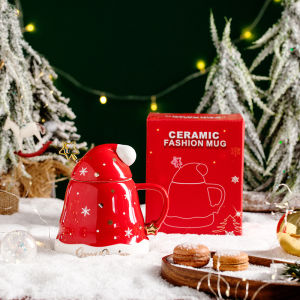 Christmas Ceramic Mugs with Lids Couple Water Cups High Aesthetic Value Home Use Luxury Feeling Unique Design Gift Ideas