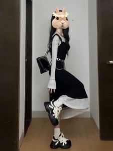 Fashionable Korean Style Color Block Slim Fit Dress Unique Design Autumn Winter New Arrival Casual City Commute Date Ready to Wear