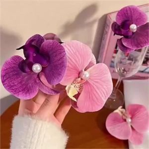Artificial Orchid Flower Butterfly Hair Clips for Woman Girls Phalaenopsis Pearl Duckbill Hairgrips Hairpins Hair Accessories