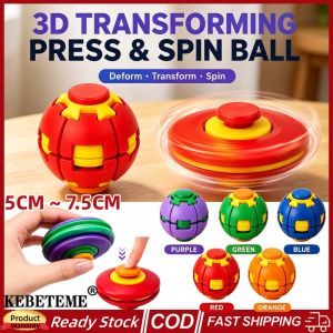 KEBETEME 3D Printed Press-to-Spin Fidget Ball One Click Deform Fidget Spinner Ball Smooth Rotating Stress Relief Sensory Toy