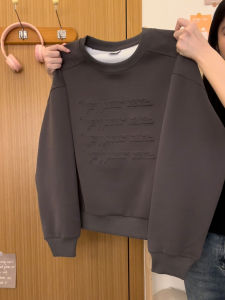 Creamy Universe Letter Print round Neck Long Sleeve Sweatshirt Womens Vintage White Thin New Style 2025 Red Wine Color Hoodie