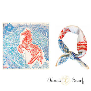 ผ้าพันคอผ้าไหมลายทางขนาดเล็ก 53 ซม. แฟชั่นฤดูใบไม้ผลิและฤดูใบไม้ร่วง เสื้อผ้าผู้หญิง สไตล์ยุโรป ผ้าพันคอผ้าไหม ผ้าพันคอแบบพับได้