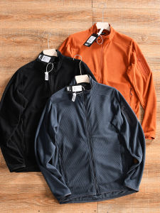 Spring Autumn Mens Outdoor Casual Sports Stand Collar Open Cardigan Sweatshirt Jacket Square Texture Velvet 3D Tailoring