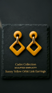 [SG] Sunny Yellow Orbit Link Earrings | Matte Yellow & Gold Geometric Drop Earrings | Modern Statement Earrings | Minimalist Fashion Jewellery | ear me out (EMO-168)