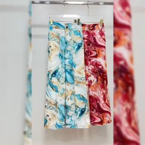 กางเกงขายาวเอวสูง ทรงกระบอก ผู้หญิง พิมพ์ลายกราฟฟิก ผ้าคอตตอน ทิ้งตัว ใส่สบาย สีสวย รุ่น IR088