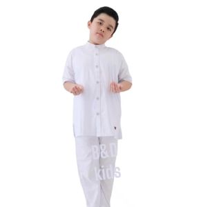 Baju koko pakistan putih polos B&D pakaian seragam manasik haji anak lengan panjang dan pendek