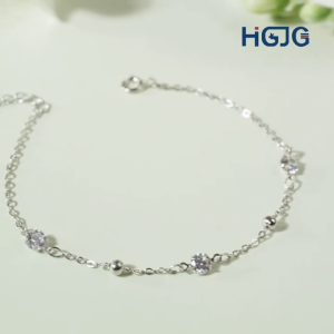 Lắc Tay Bạc 925 HGJG Thiết Kế Đính Đá Lấp Lánh Bi Tròn Dây Mảnh Thanh Lịch Phụ Kiện Thời Trang