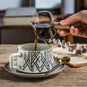 แผงลอย: ถ้วยเคลือบหินในครัวเรือนแบบเรียบง่ายสูงชุดแก้วกาแฟแนววินเทจแบบถ้วยใส่อาหารเช้าสวยงาม