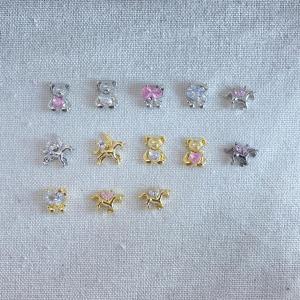 4PCS Kaniu 3D Animal Nail Charms Cute Bear Cat Unicorn Gold White Pink Crystal Rhinestones For Nail Art Decor DIY Manicure
