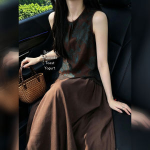 DANTING | Retro Print Sleeveless Chinese Style Womens Set