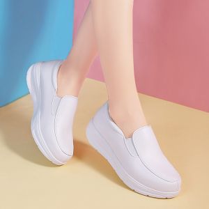 New Women Nurse Shoes Rocking Shoes Light Thick Soled Slip Flat Shoes Nurse White Shoes
