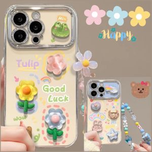 3D MrHaHa เคสตุ๊กตา DIY สำหรับ Samsung A15 A20s A05 A03s A14 A04E A12 A05s A11 A32เลนส์โทรศัพท์ A04 A10s A54 A50 A24 A52 A2 4G 5G การ์ตูนน่ารักดอกไม้3D หมีกับโซ่ Electroplated หน้าต่างขนาดใหญ่เลนส์ฝาครอบด้านหลังเนื้อนิ่มซิลิโคนกันกระแทกเพื่อการป้องกัน