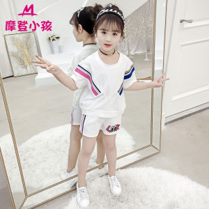 Fashionable Casual Summer Outfit for Girls Short Sleeve Two Piece Set Cotton Blend Fabric School Uniform Gift Suitable for Ages 5-11