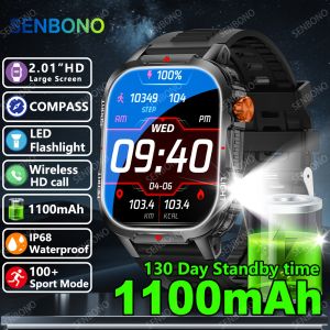 SENBONO Mens Smart Watch BT Call 1100mAh Battery 100day Standby Time IP68 Waterproof Fitness Tracker Sport Smartwatch for Men