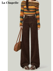La Chapelle Brown Corduroy Wide Leg Casual Pants Womens Autumn Winter Drape Small Size Straight Tube Pants Casual Style