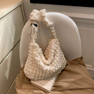 Fashionable Spring 2024 Womens Shoulder Bag Casual Large Capacity Ruched Tote Bag Soft Material Dumpling Shape