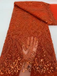 Vải Ren Thêu Hạt Cao Cấp Nigeria Lưới Pháp Đính Sequin Vải Tuyn Châu Phi Dành Cho Trang Phục Cưới Sang Trọng May Mặc Nữ