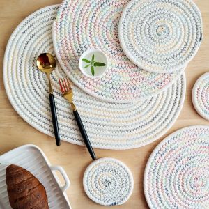 Home Kitchen Placemats Cotton Rope Woven Pad Thick Insulation Pad Cup Coasters Plate Mats and Meal Mats