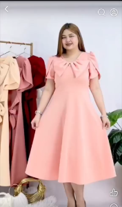 SOFT AND FLOWY DRESS WITH BOW DETAIL IN NECKLINE /FABRIC:NEOPRENE/SIZES REGULAR SMALL TO LARGE AND PLUSIZE XL-3XL