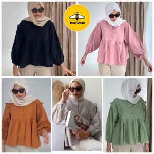 BeeUniq Blouse KINAN Lengan Balon / Kemeja Blouse KINAN Kancing Depan