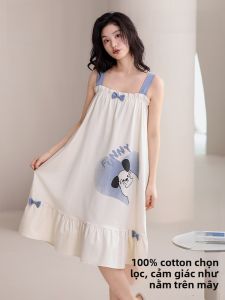 MiiOW | MiiOW Cat Person Chemise Đồ ngủ cotton mùa hè mỏng in họa tiết hoạt hình dễ thương cho nữ mặc ở nhà có thể mặc ngoài trời